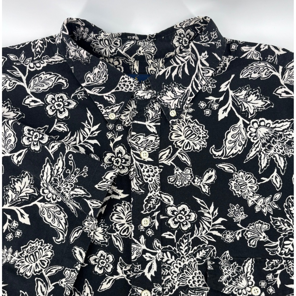 Ralph Lauren Camp Shirt Mens 2XLT Black White Floral Paisley Short Sleeve